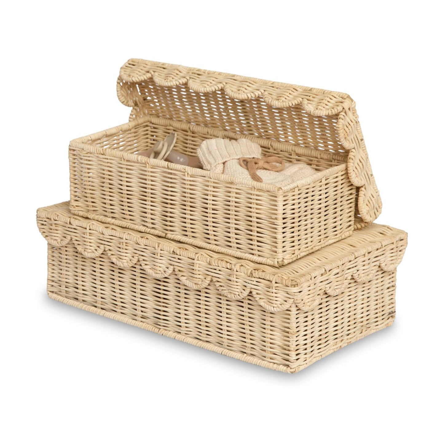 Scalloped Wicker Basket / Natural / 14 x 8 x 4 / Set of 2