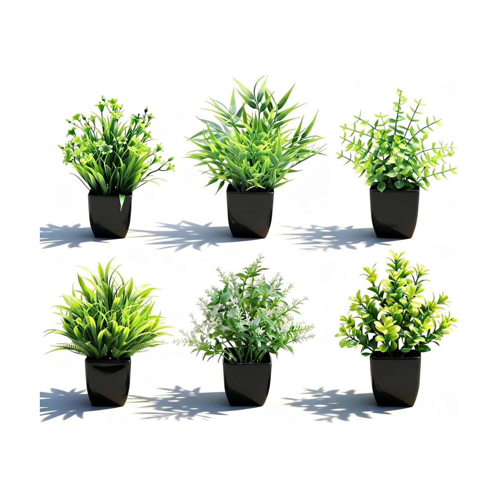 Fake Plants / Small Potted Artificial Greenery Decor / Set of 6
