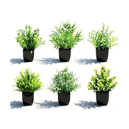 Fake Plants / Small Potted Artificial Greenery Decor / Set of 6