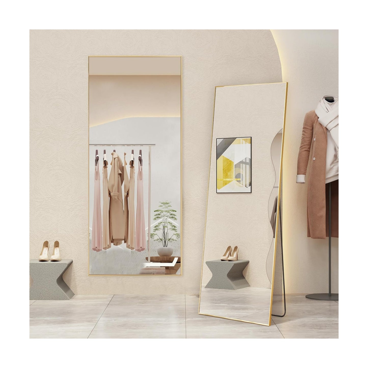 Full Length Floor Mirror, 21"x64" Body Wall Mirror with Stand