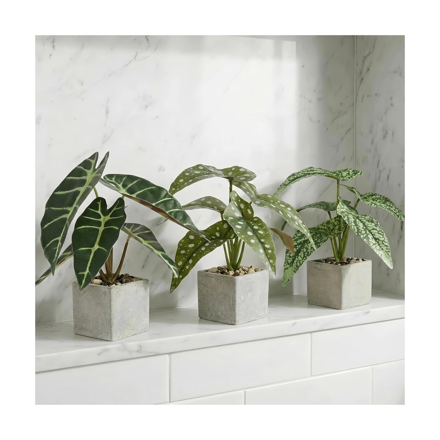 Small Fake Plants Artificial Begonia Leaves Faux Plants Indoor / Green / Set of 3