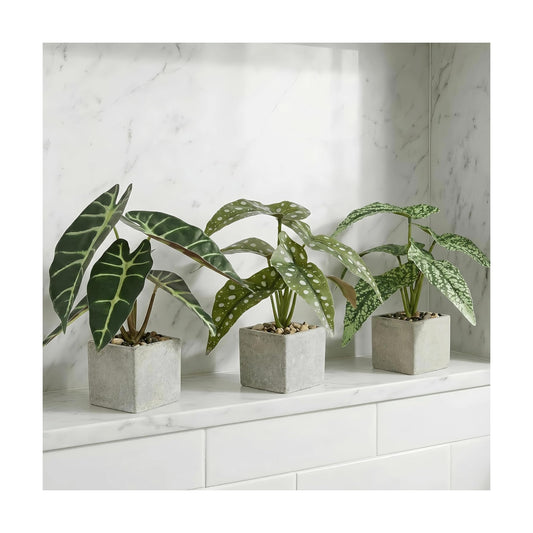 Small Fake Plants Artificial Begonia Leaves Faux Plants Indoor / Green / Set of 3