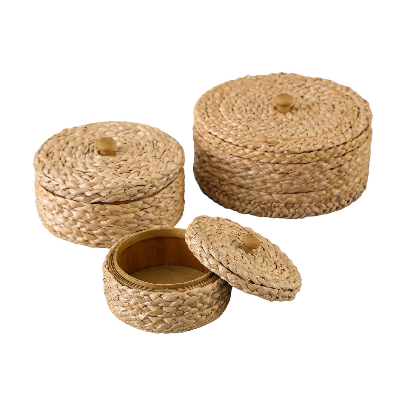 Boho Organizer / Handwoven Wicker Basket / Brown / Set of 3