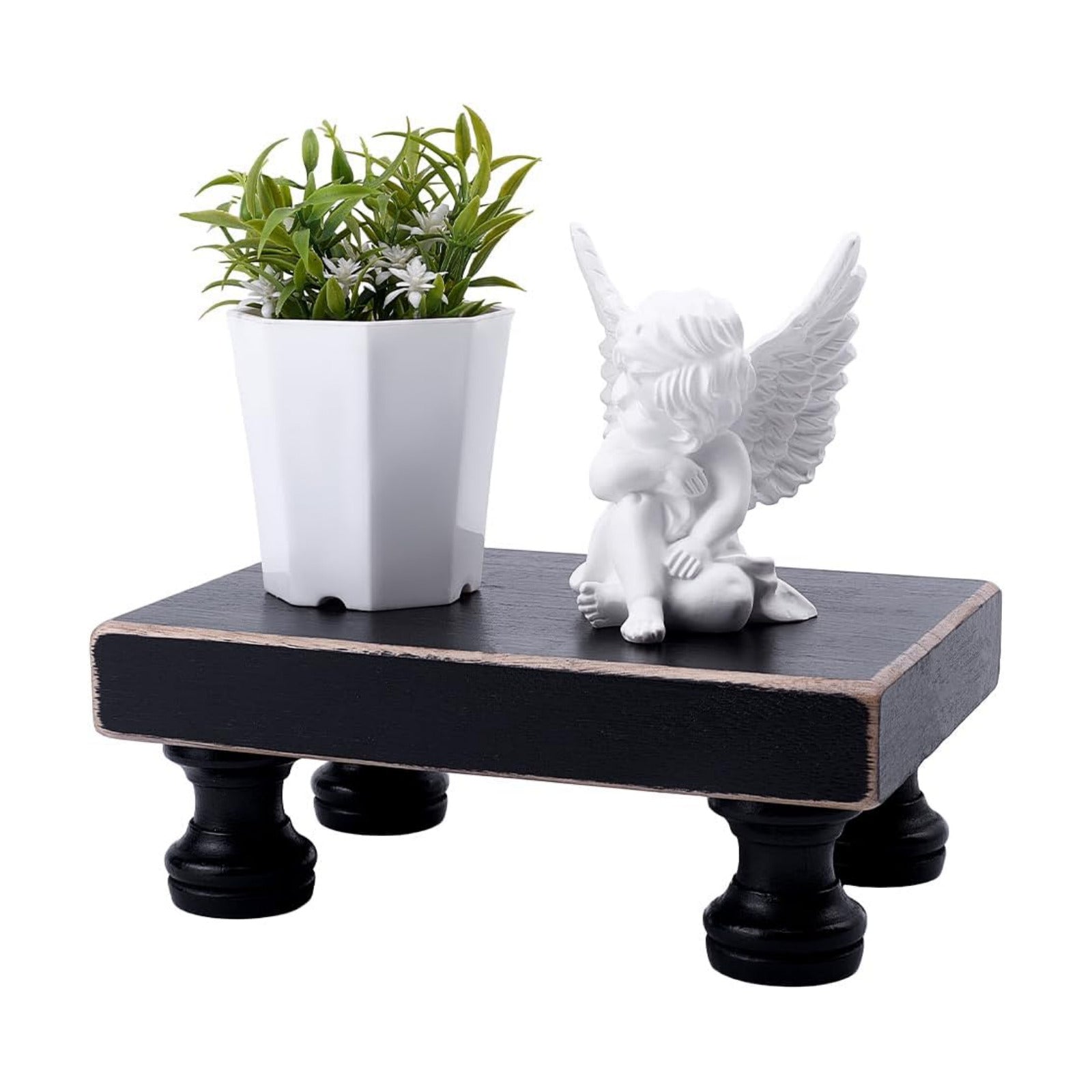 Decorative Pedestal Stand Soap Dispenser Tray Retro Wooden / Black / 7.8 x 5.4