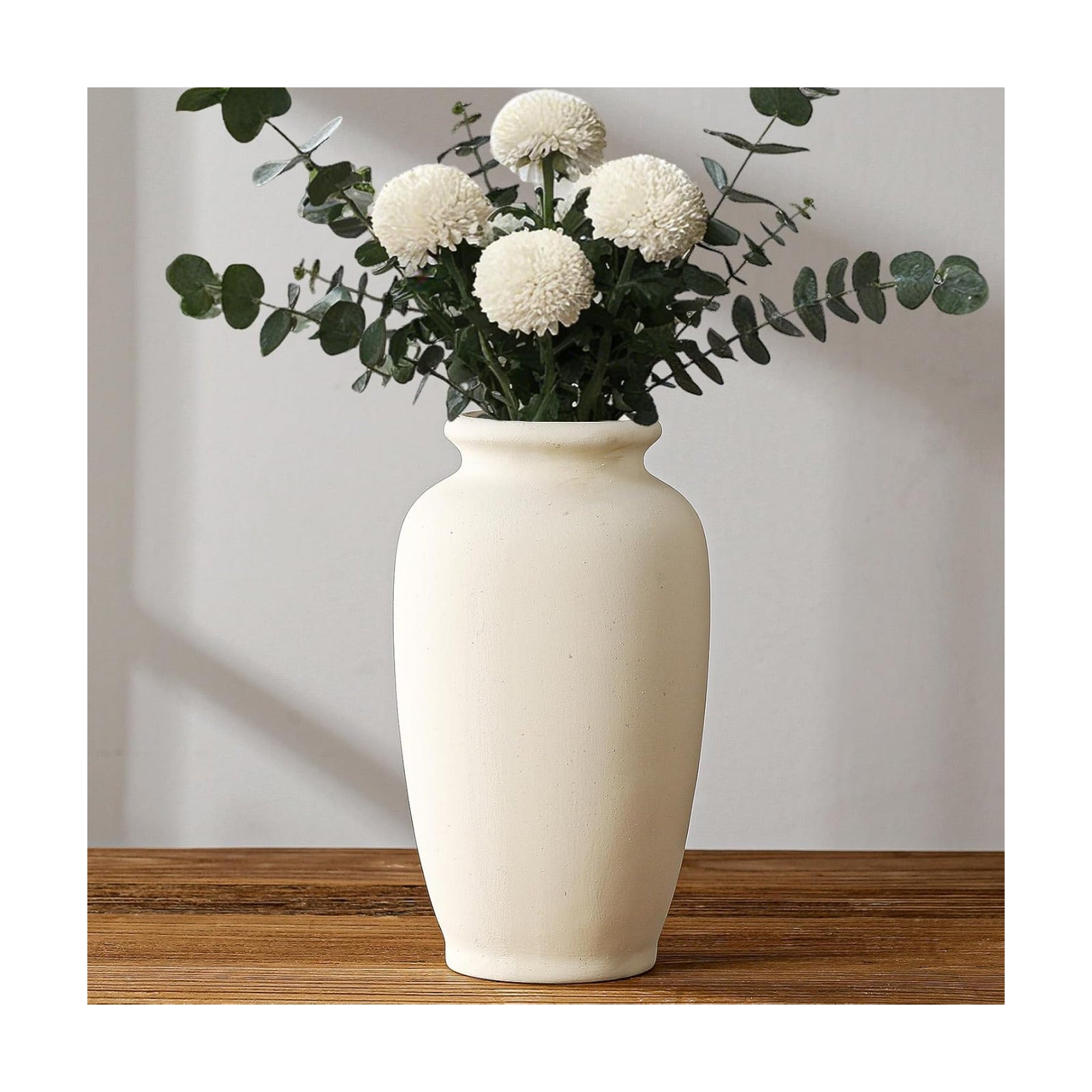 White Ceramic Vase-Boho Decorative Vase / White L