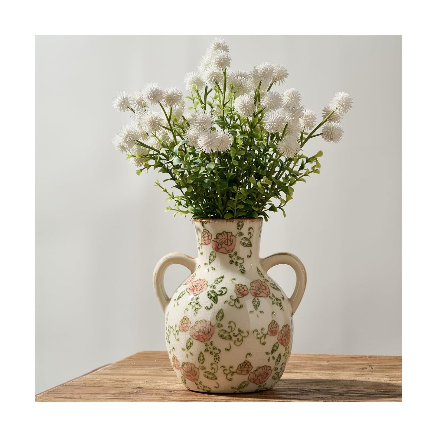 Ceramic Vintage Pastoral Vase / 18785-red Roses / 7 Inch
