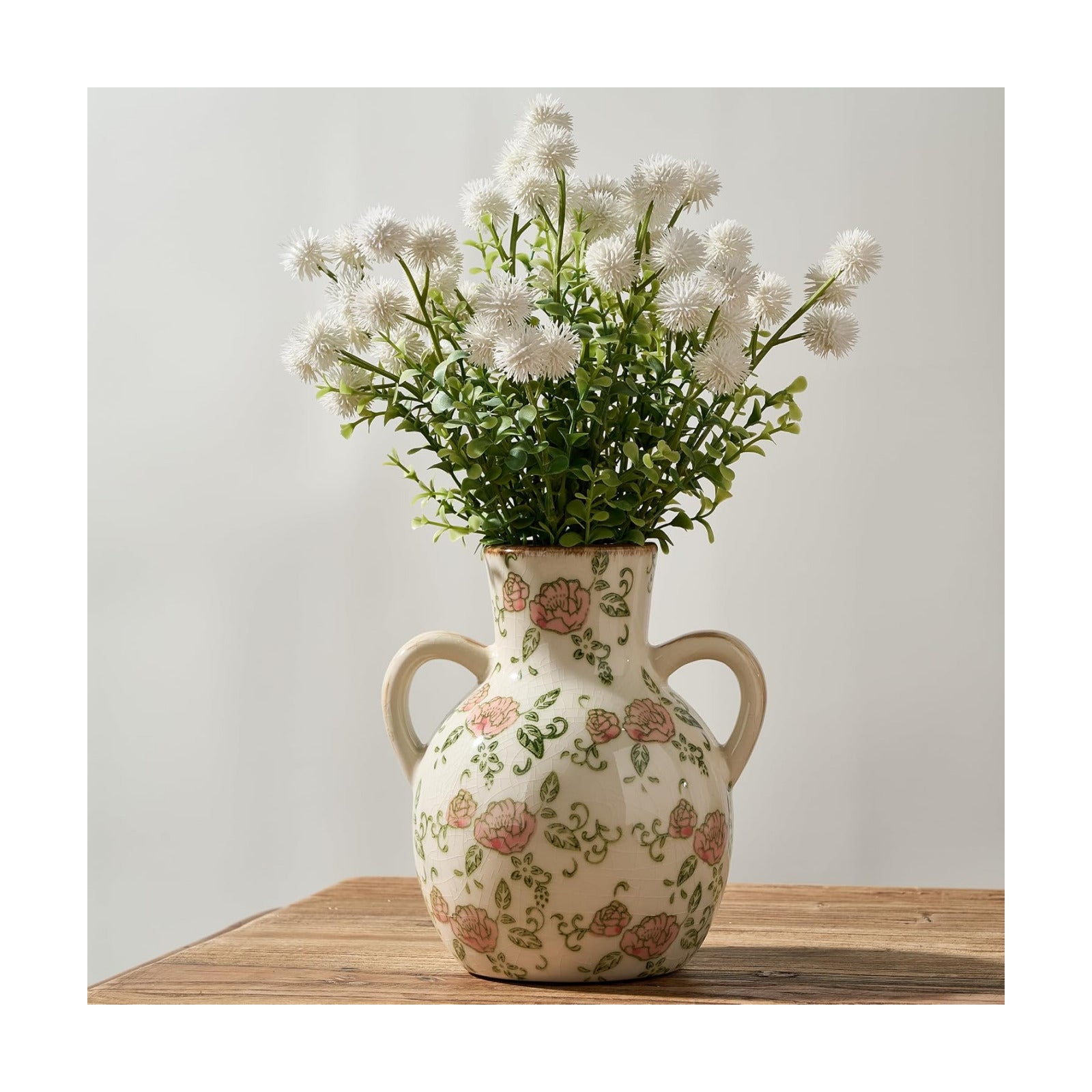 Ceramic Vintage Pastoral Vase / 18785-red Roses / 7 Inch