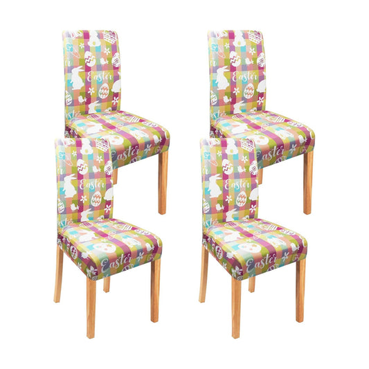 Easter Chair Covers Set of 4, Colorful Easter Buffalo Plaid Bunny Egg Dining Chair Covers, Removable and Washable, Suitable for Easter Spring Kitchen Restaurant Decor