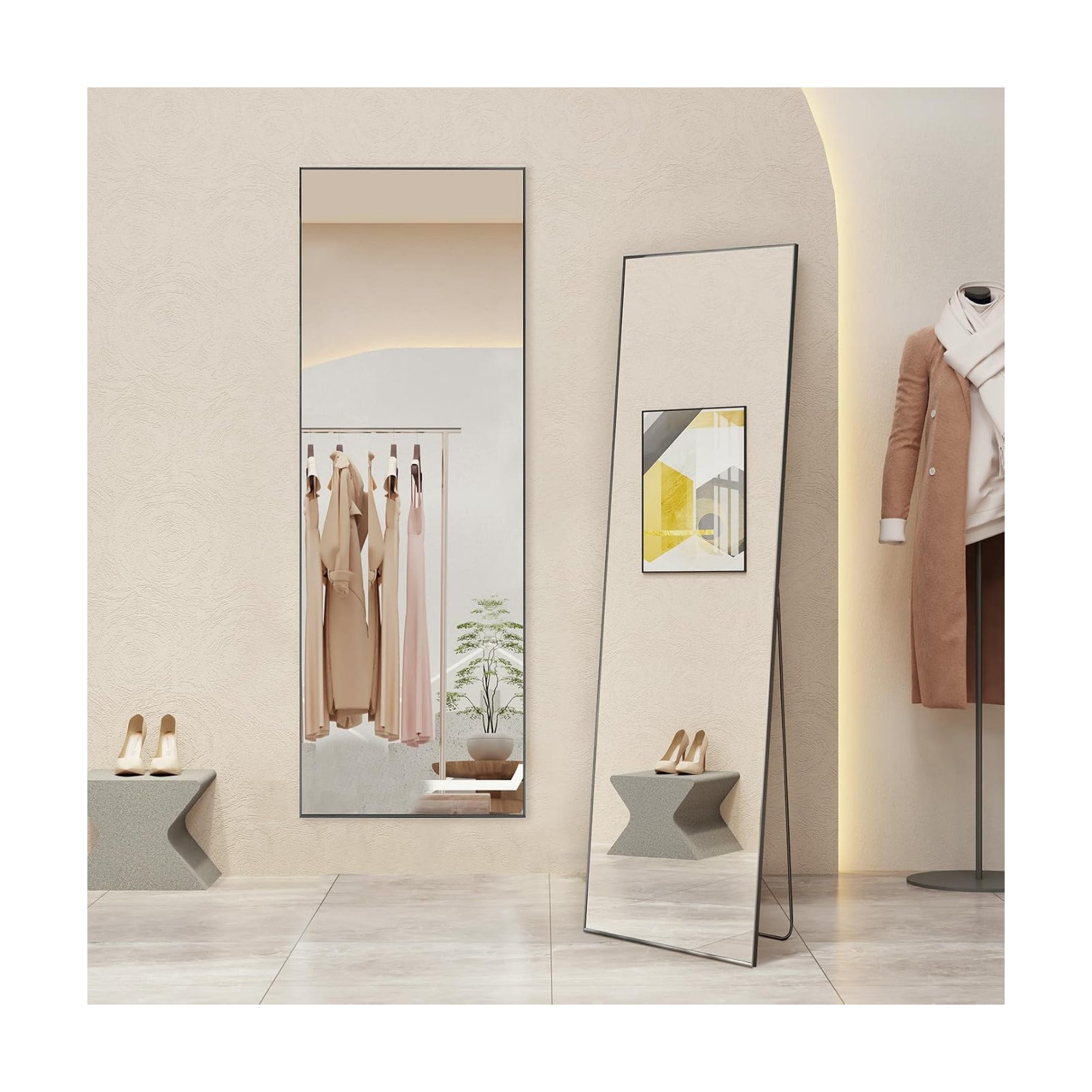 Full Length Floor Mirror, 16"x59" Body Wall Mirror with Stand