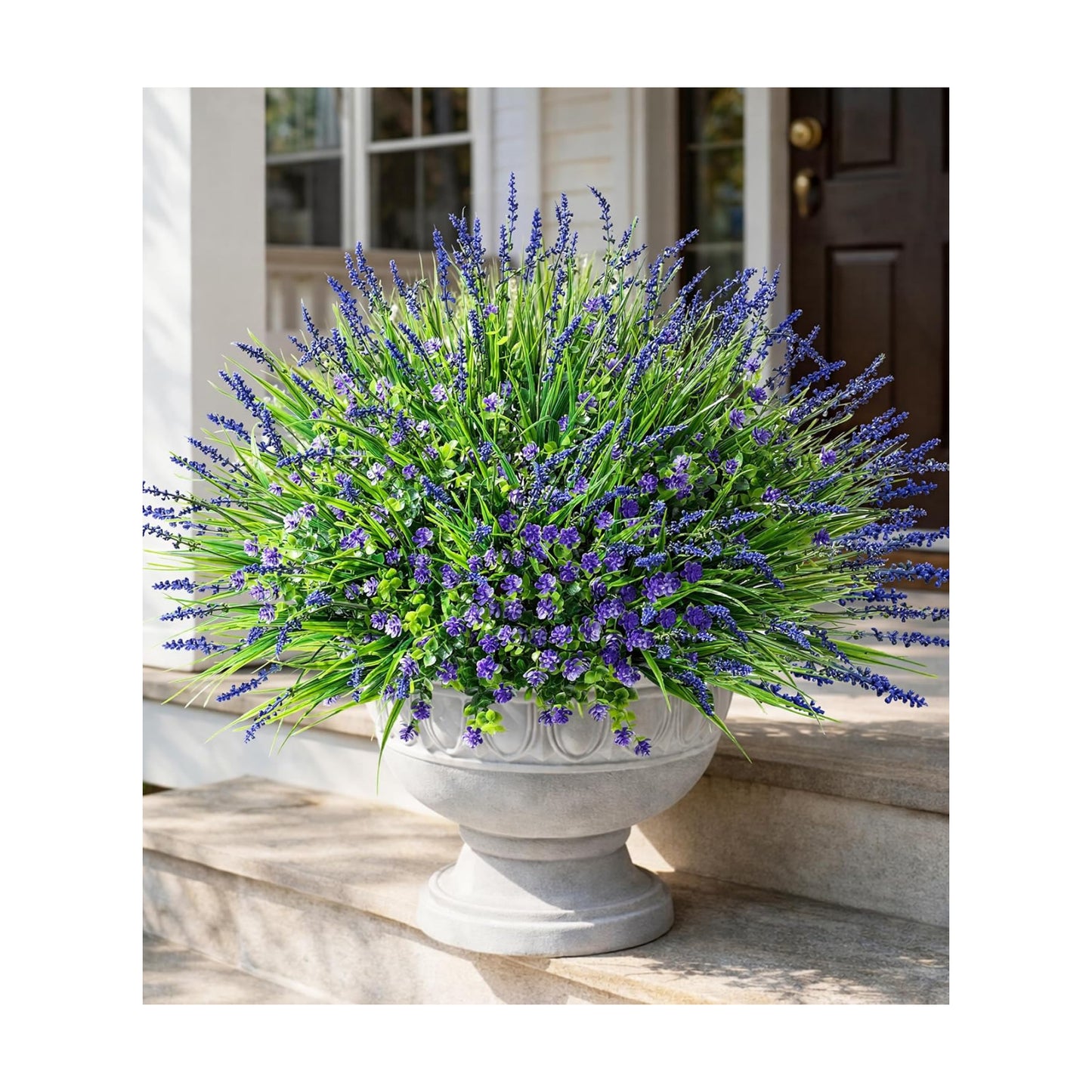 20 Bundles Artificial Fake Outdoor Plants Flowers / Purple Monkey Grass+ Purple Flowers / Set of 12