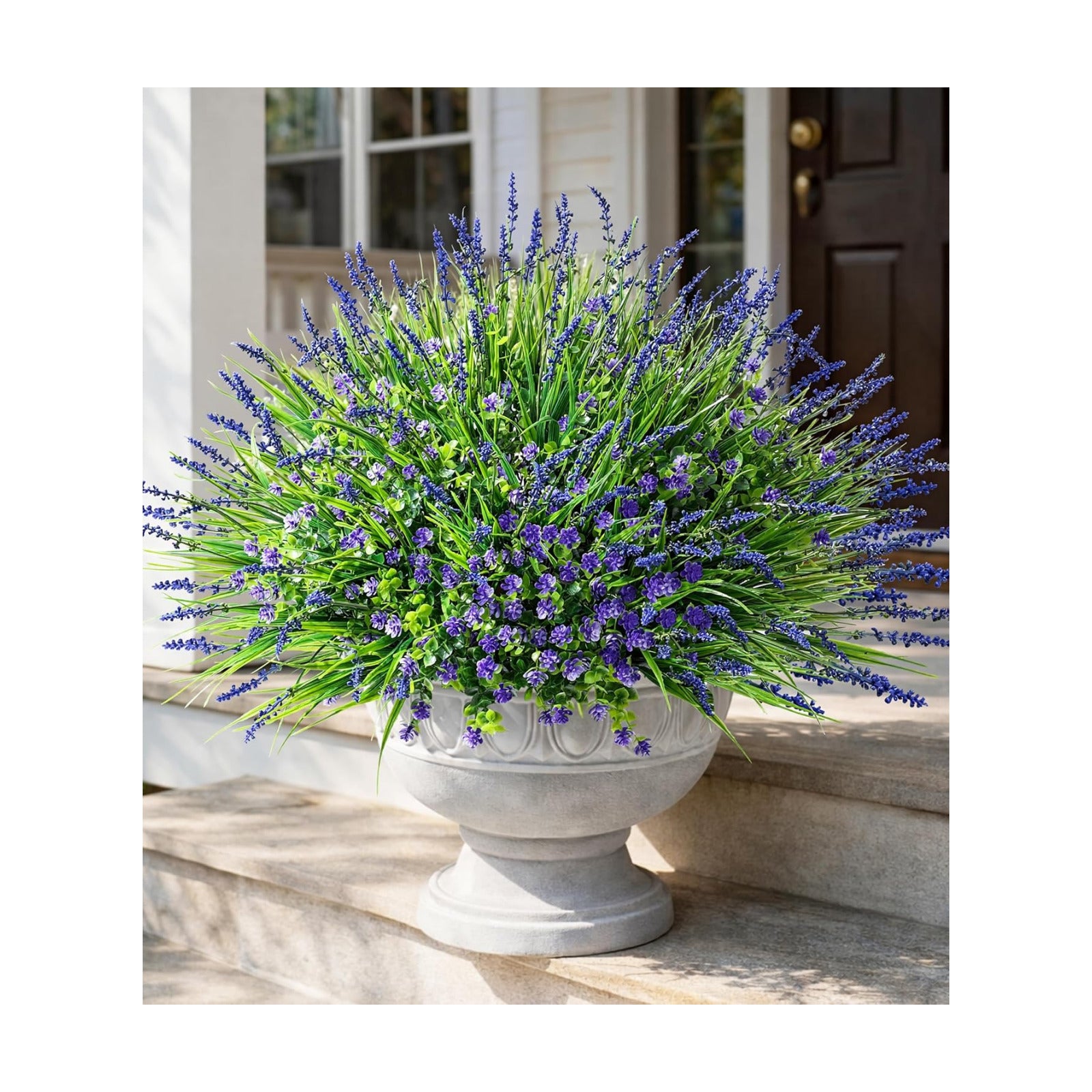 20 Bundles Artificial Fake Outdoor Plants Flowers / Purple Monkey Grass+ Purple Flowers / Set of 12
