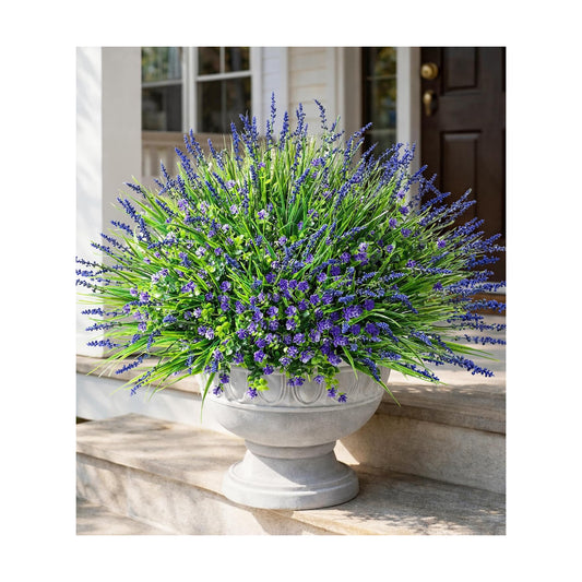 20 Bundles Artificial Fake Outdoor Plants Flowers / Purple Monkey Grass+ Purple Flowers / Set of 12