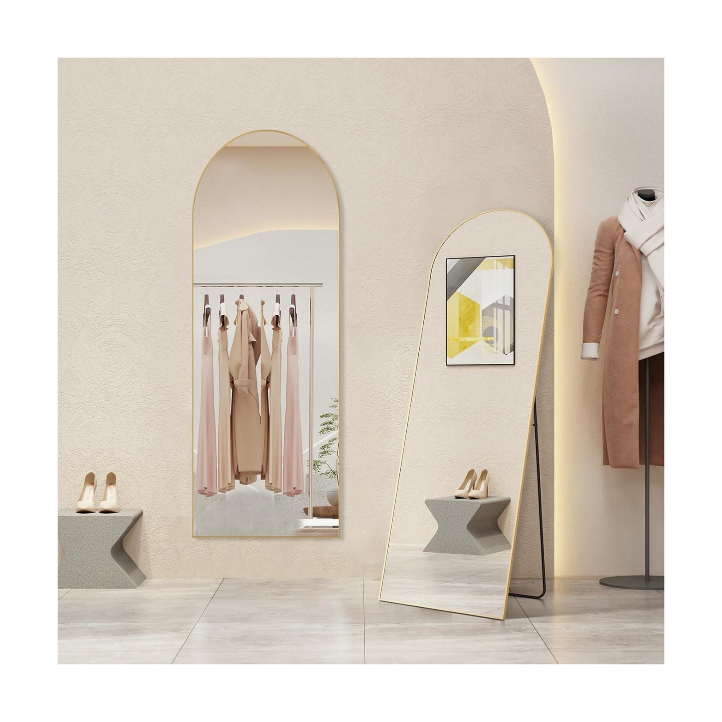 Arched Full Length Floor Mirror, 21"x64" Body Wall Mirror with Stand