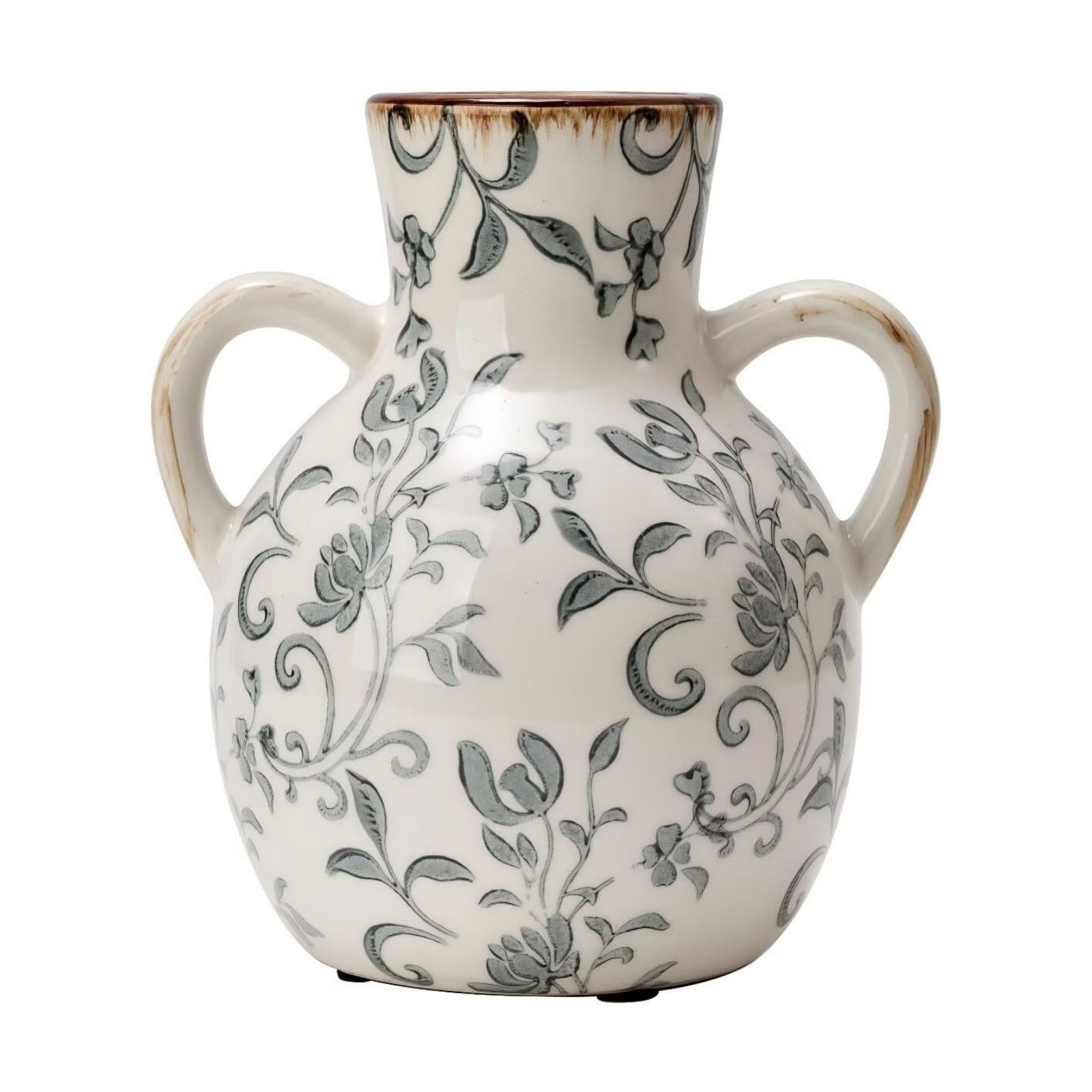 Ceramic Vintage Pastoral Vase / 18785-gray Floral / 7 Inch