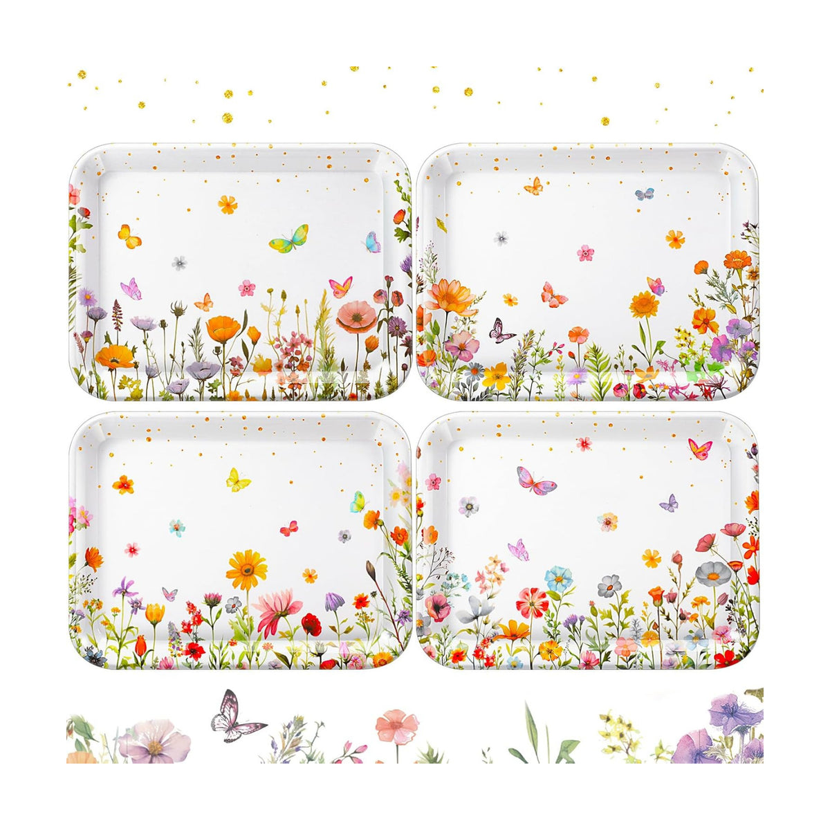 4 Pieces Wildflower Serving Trays Melamine Platters