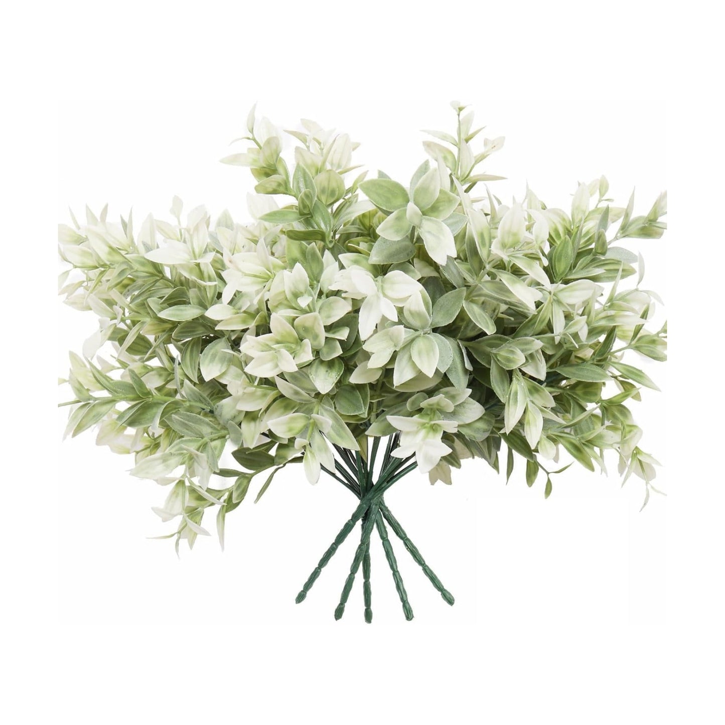14.5" Fake Lucky Bamboo Leaves Faux Outdoor Plants UV Resistant Plastic Shrubs / White