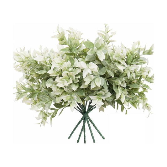 14.5" Fake Lucky Bamboo Leaves Faux Outdoor Plants UV Resistant Plastic Shrubs / White