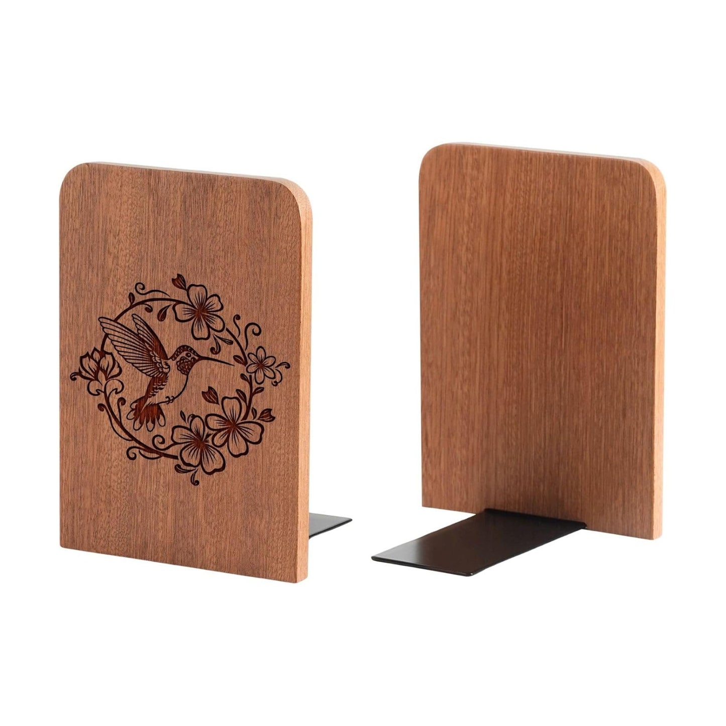 Hummingbird Wood Bookends / Heavy Duty Iron & Ebony Wood Book Ends