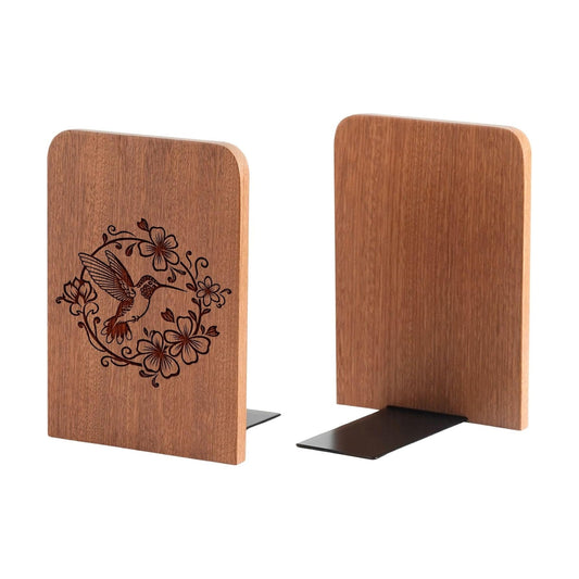 Hummingbird Wood Bookends / Heavy Duty Iron & Ebony Wood Book Ends