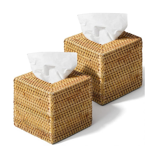 Square Rattan Tissue Box Cover / Natural / Set of 2