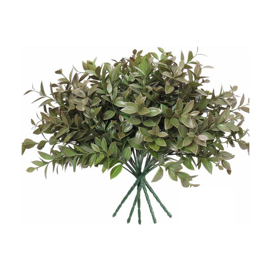 14.5" Fake Lucky Bamboo Leaves Faux Outdoor Plants UV Resistant Plastic Shrubs / Dark Green