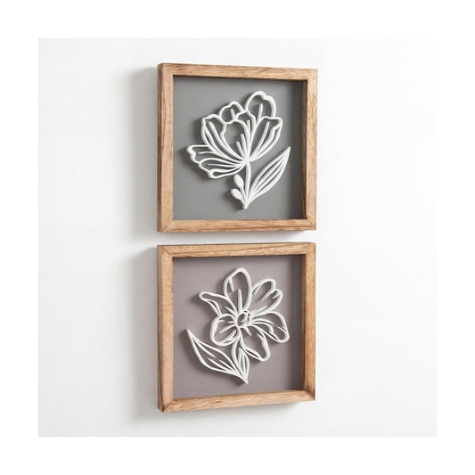 3D Botanical Floral Wall Art Ready-to-Hang Lightweight Boho Decor / 7 x 7 / Stone & Clay / Set of 2