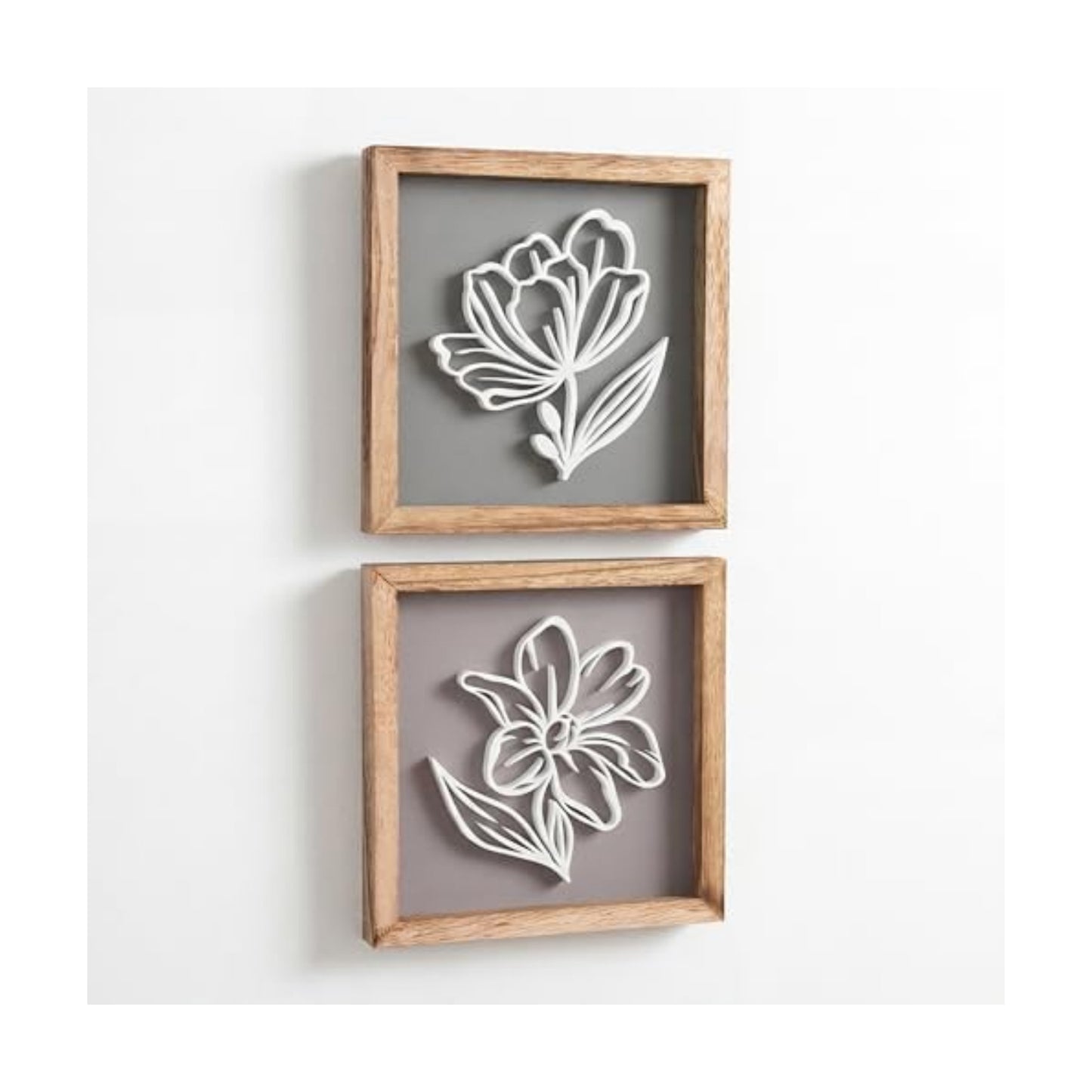 Tide and Tales 3D Botanical Floral Wall Art (Framed Set of 2) Ready-to-Hang Lightweight Boho Decor for Walls