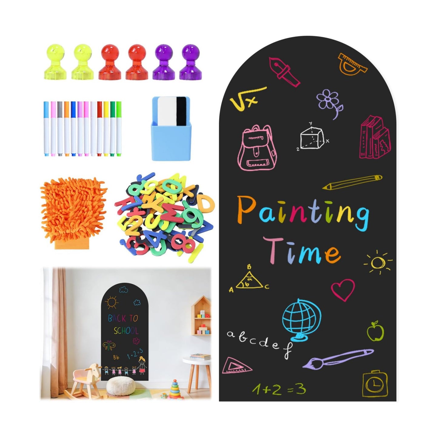 Arch Magnetic Wall Decal Self-Adhesive Chalk Board Wallpaper / 39.3"W x 17.5"H / Black / 39.3 x 17.5