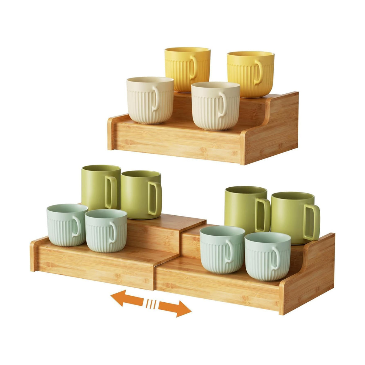 Hongtamoya 2-Tier Expandable Bamboo Coffee Mug Holder, Mug Organizer for Kitchen Cabinets, Mug Cup Rack