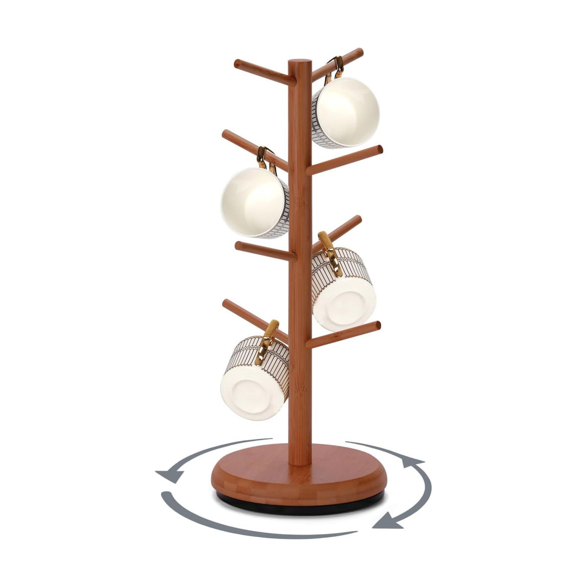 BAMBANG Mug Holder, 360° Rotating Mug Tree Holds 8 Coffee Cups, Space Saving Mug Stand with Stable Base for Kitchen