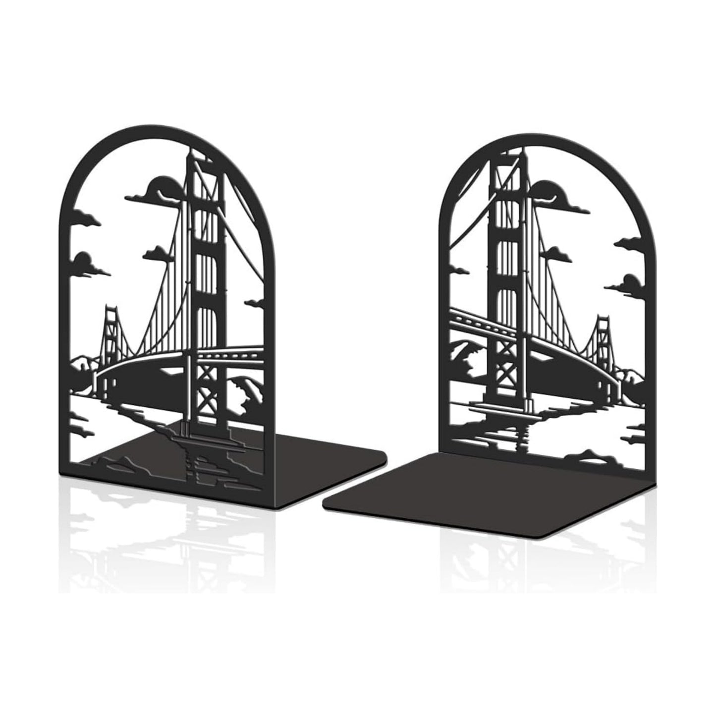 Metal Bookends Heavy Duty Book Shelf Holders Golden Gate Decorative Book / Bridge / Black / Set of 2