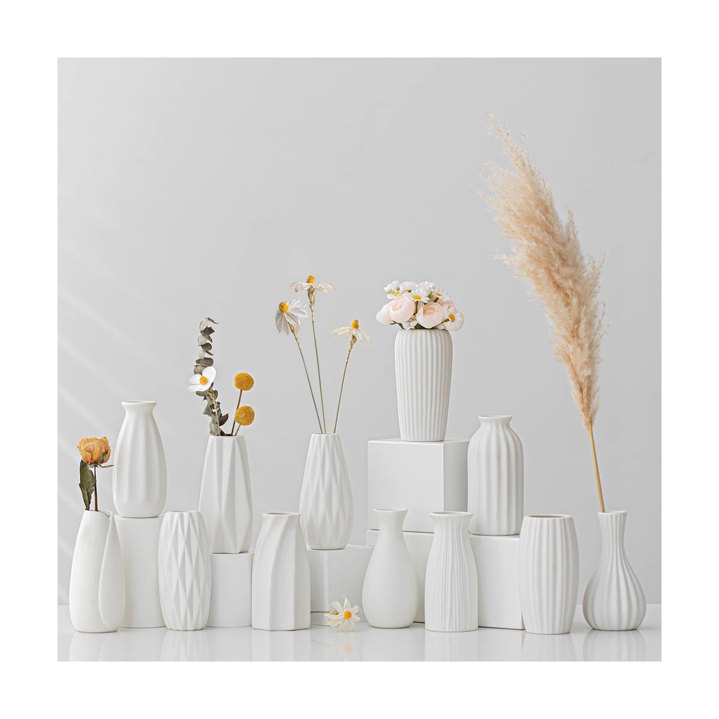 White Ceramic Vase / White-st-12 / Set of 12
