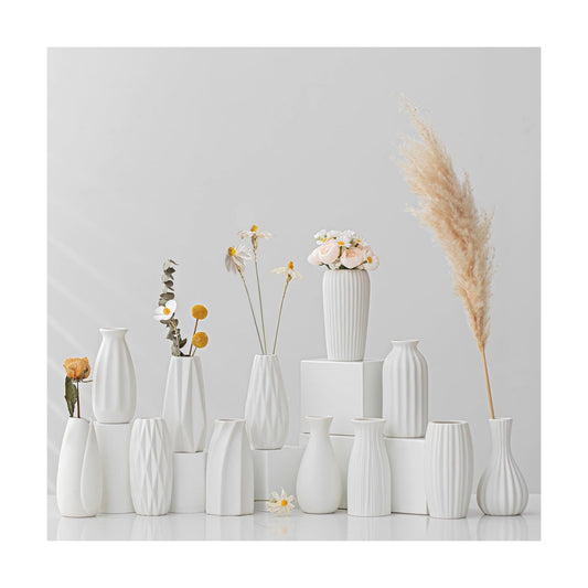 White Ceramic Vase / White-st-12 / Set of 12