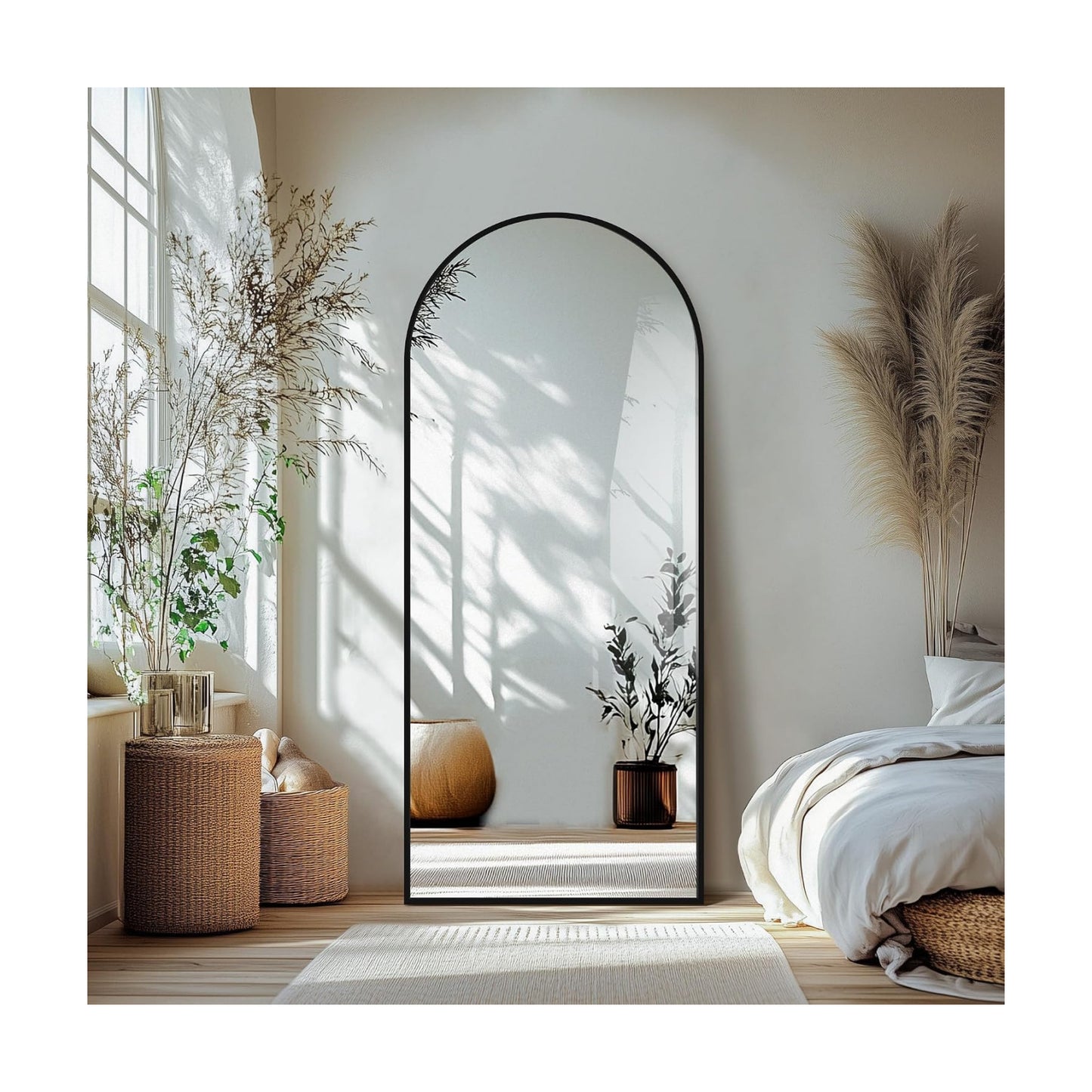 Delma Arched Full Length Mirror with Stand, 70x30 Black Floor Mirror