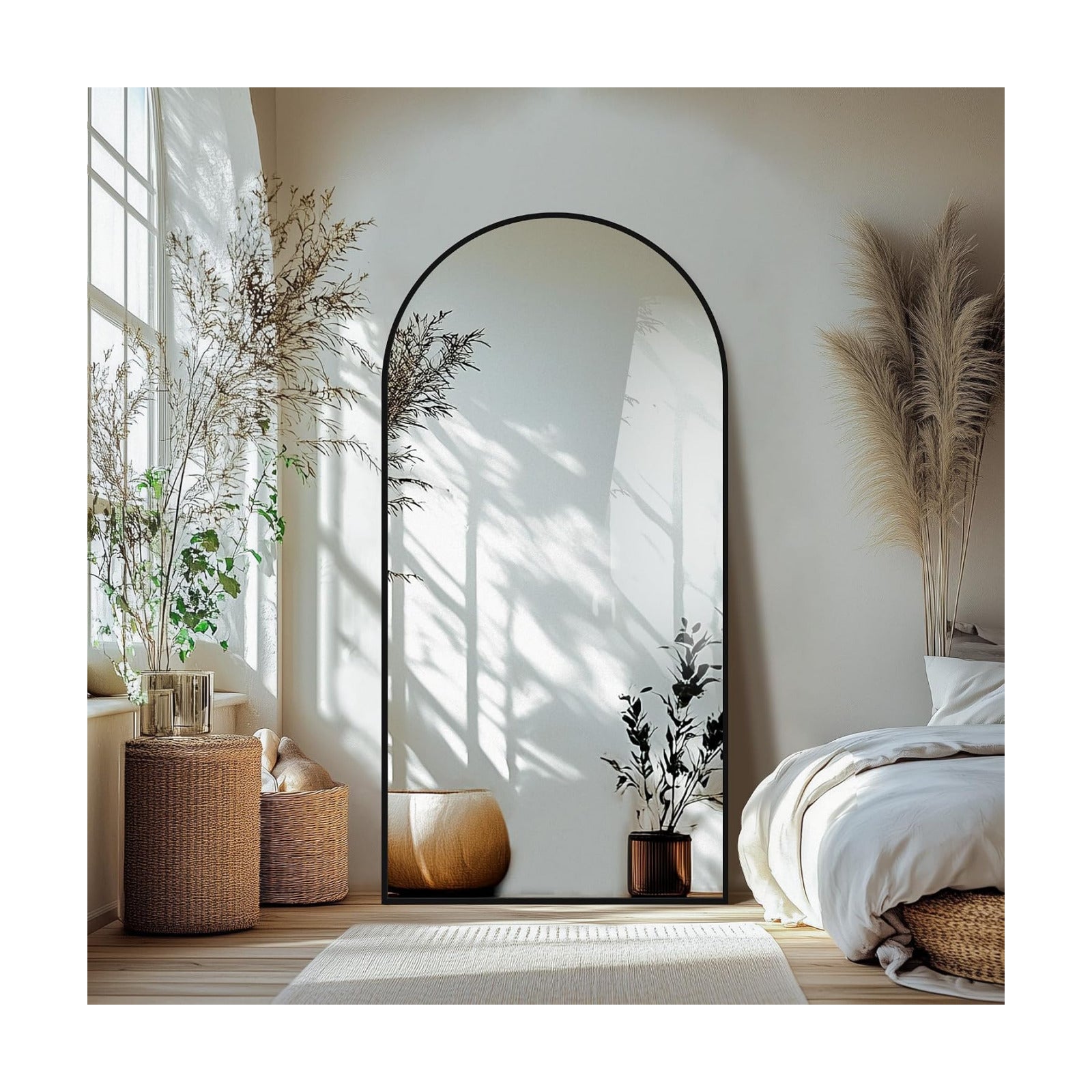 Delma Arched Full Length Mirror with Stand, 70x35 Black Floor Mirror