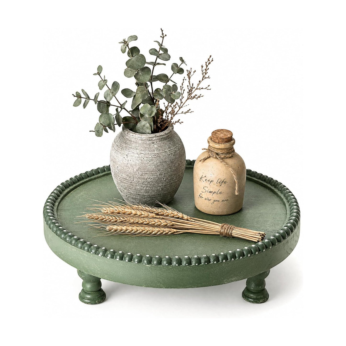 Beaded Pedestal Tray / Green