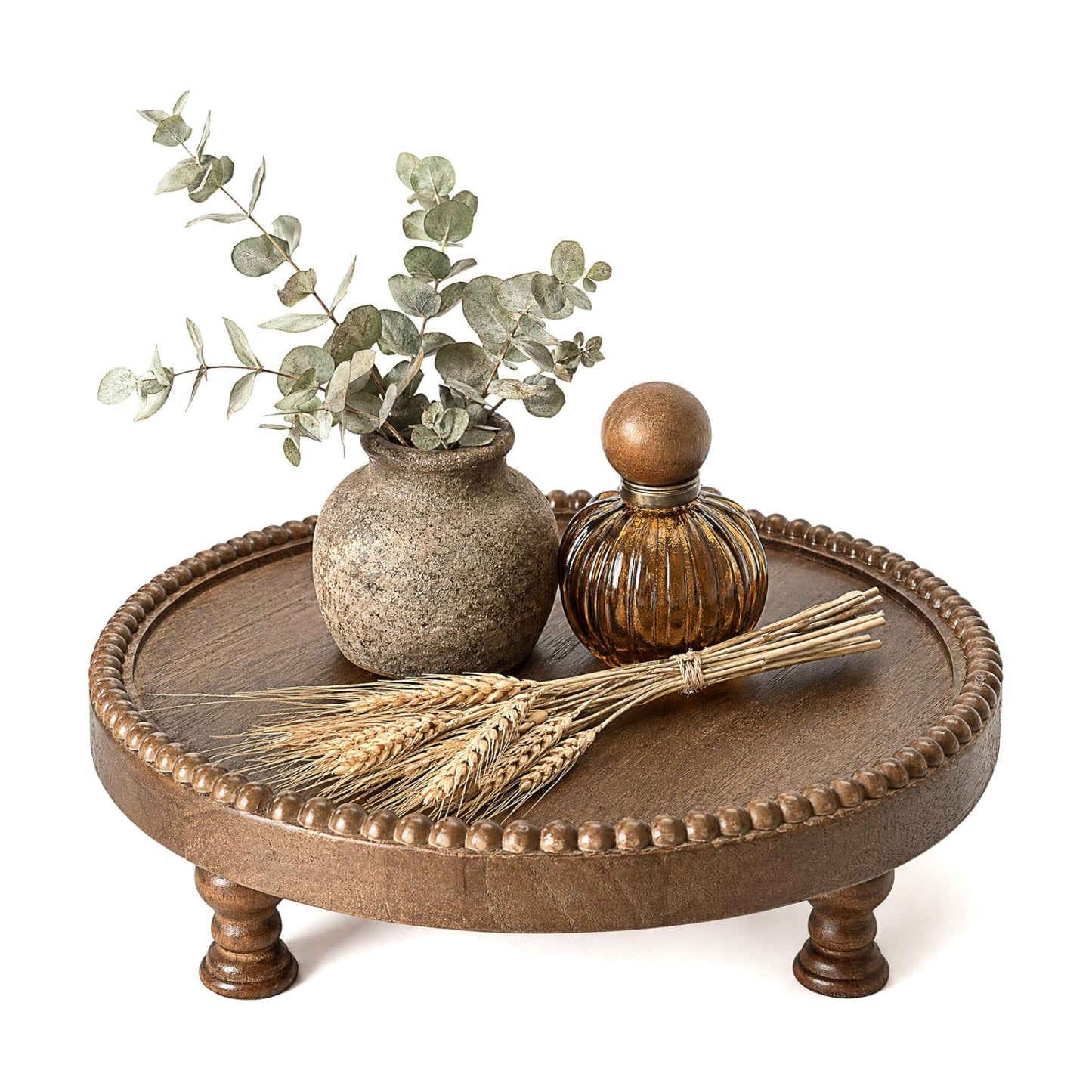 Beaded Pedestal Tray Stand for Plant Stand / Brown