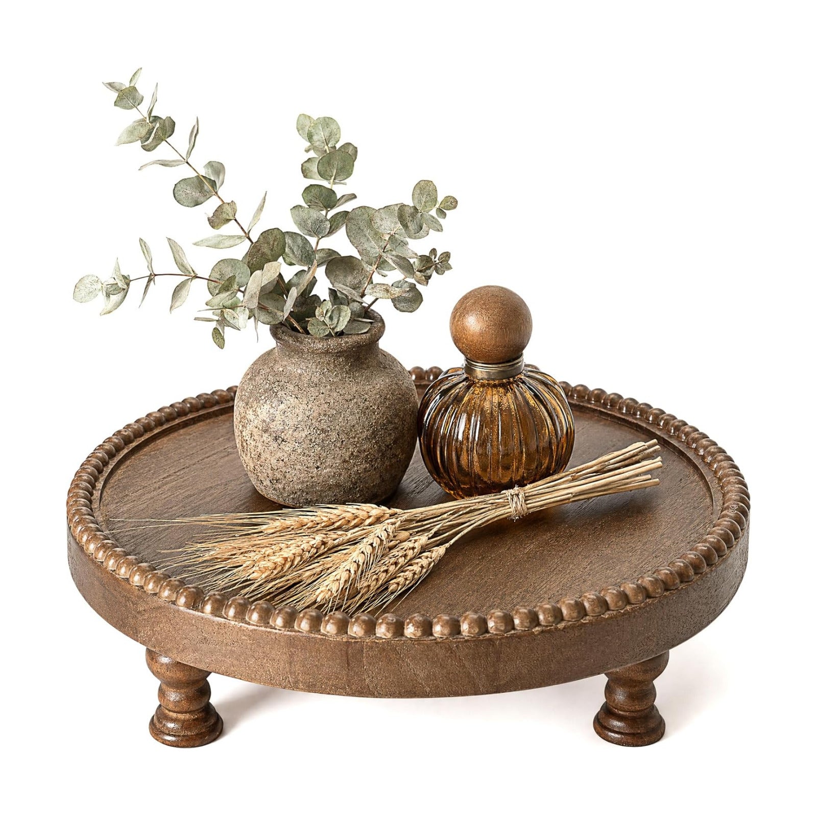 Beaded Pedestal Tray Stand for Plant Stand / Brown