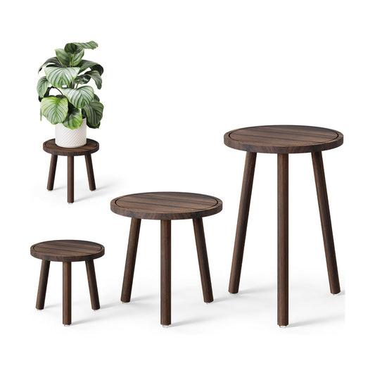 Mid-Century Modern Plants Stool / Dark Brown / 12 Inch / Set of 3