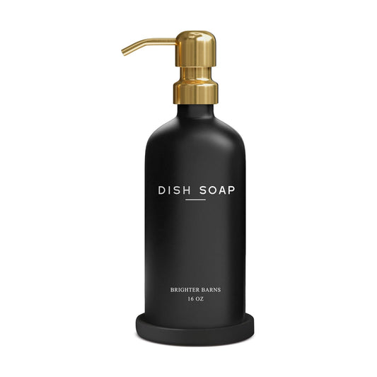 Luxury Glass Dish Soap Dispenser for Kitchen Sink by Brighter Barns - Refillable Glass Kitchen Soap Dispenser Set