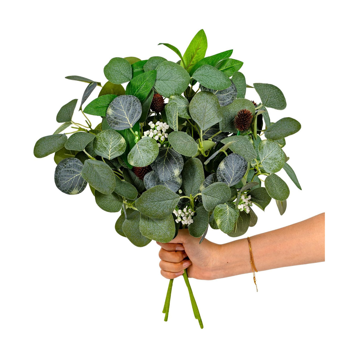 Artificial Eucalyptus Stem, 4Pk 16" Faux Greenery Bouquet with Berry