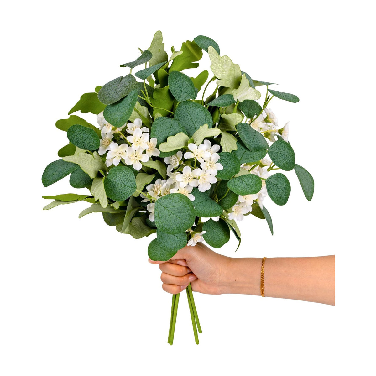 4Pcs 16" Artificial Eucalyptus & White Cherry Blossom Stems