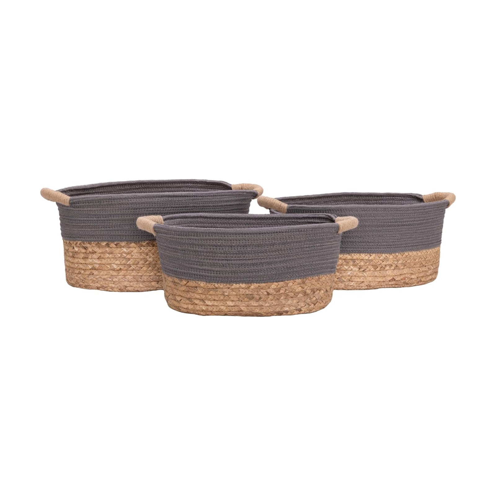 Natural Handwoven Portable Laundry Bin Basket / Gray / 3 Piece Set