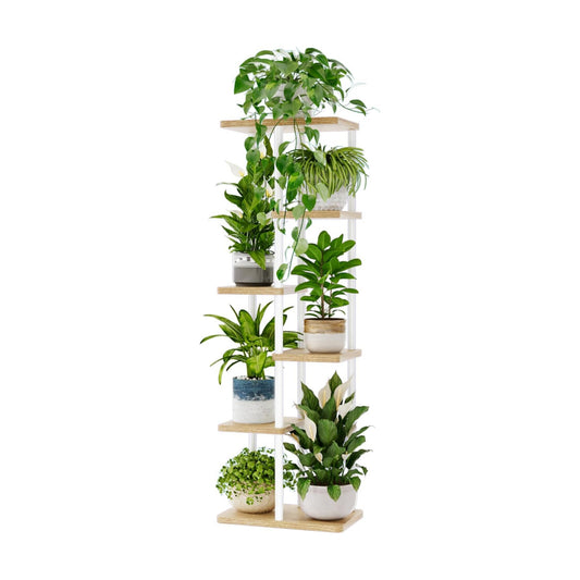 Bamworld Plant Stand 6 Tier Tall Shelf for Multiple Plants White | Tiered indoor shelf adds vertical display space to