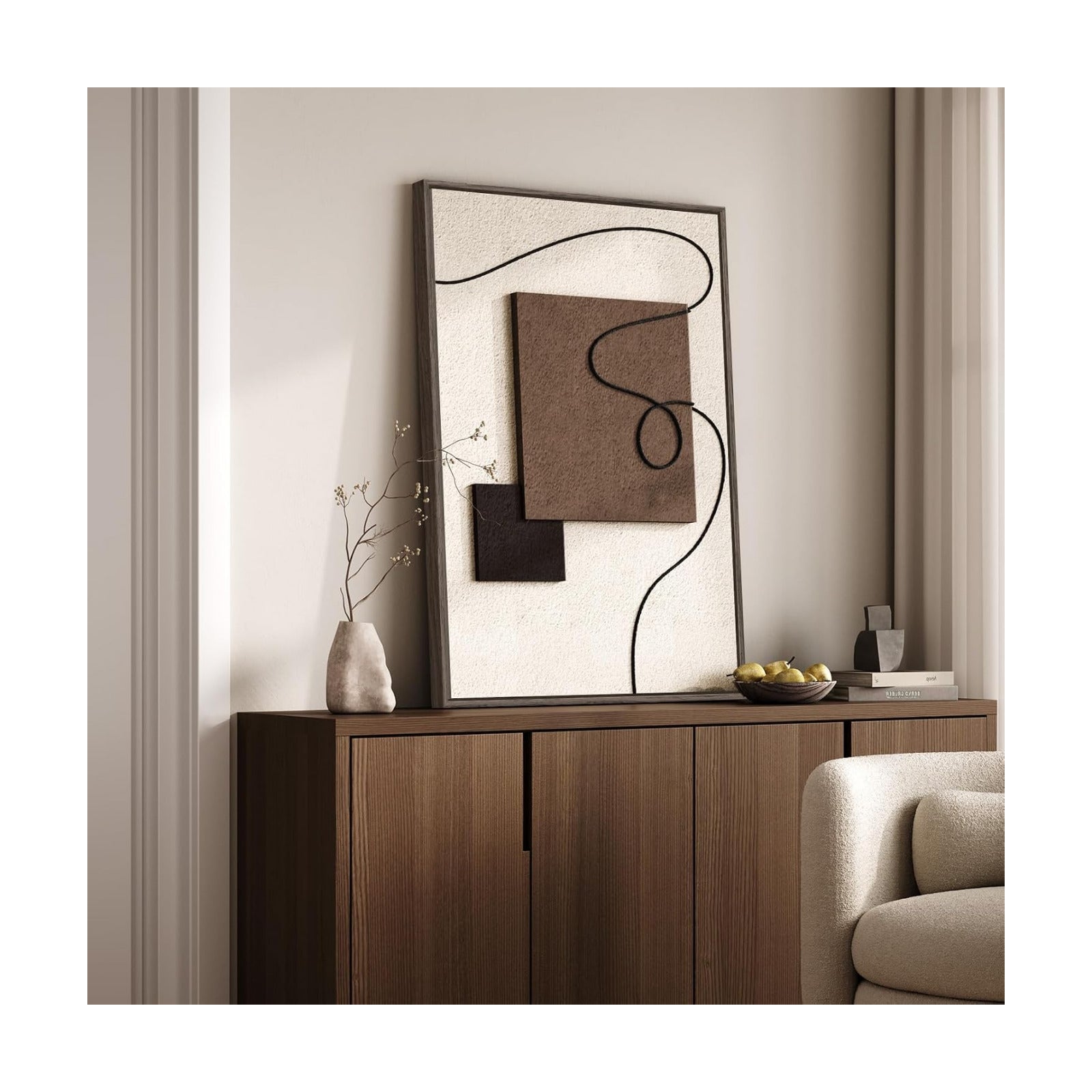 Framed Neutral Abstract Wall Art, 3D Textured Artwork for Walls, 24x36 In