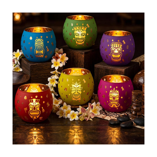 Jingmore 6 Pcs Glass Votive Holders, Hawaiian, Multicolor