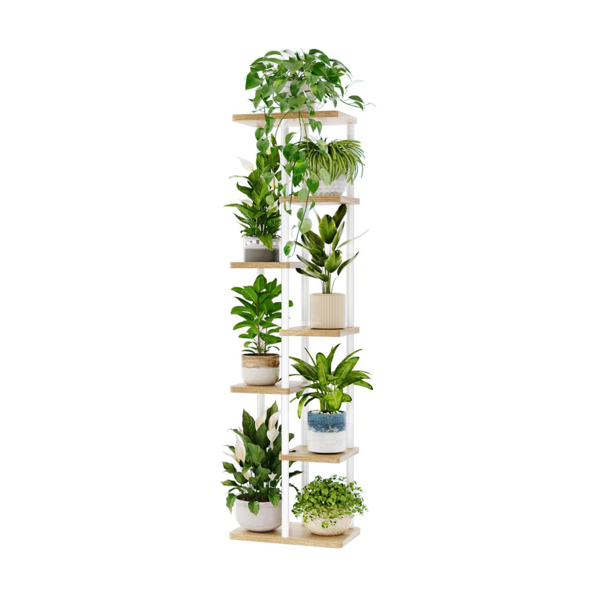 Bamworld Plant Stand 7 Tier Tall Shelf for Multiple Plants White | Tiered indoor shelf creates vertical display space