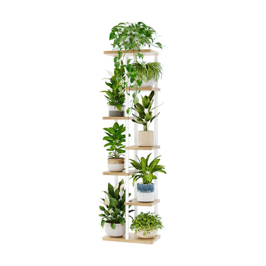Bamworld Plant Stand 7 Tier Tall Shelf for Multiple Plants White | Tiered indoor shelf creates vertical display space