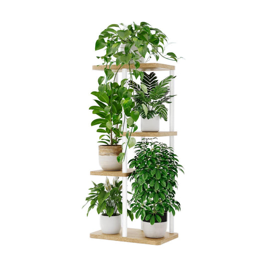 Bamworld Plant Stand 4 Tier Corner Metal Shelf White | Tiered shelf displays multiple plants in living rooms, bedrooms