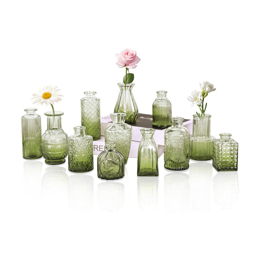 Glass Bud Vase Set / Ombre Green / Set of 12